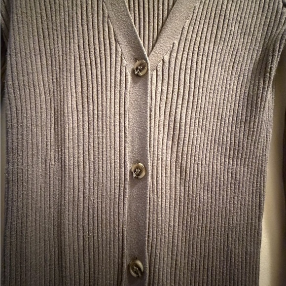 Gray Ribbed Button-Up Cardigan Dress - Picture 2 of 5